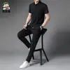 Traje deportivo de running con sensación de hielo 2023 para hombre, verano, fino, seda de hielo, cuello de solapa, camiseta, traje casual para hombre, venta al por mayor