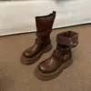 Primer Encuentro Temporada Botas Martin de Suela Gruesa para Mujer 2026 Nuevas Botas Merade Otoño/Invierno Hebilla de Cinturón Altura Aumentada Estilo Británico Botines