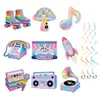 Nova faixa de decoração de aniversário disco, guirlanda de decoração de festa de aniversário infantil estilo disco do milênio e topo de bolo