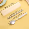 Conjunto de talheres portátil, colher de aço inoxidável, pauzinhos, garfo, simples conjunto de três peças para casa, estudantes e crianças, e-commerce transfronteiriço.