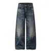 Gd004 High Street Estilo Americano Unissex Jeans Desgastado Vintage Lavado com Design de Bigodes de Gato Jeans Masculino de Corte Largo