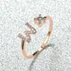 Anillo con Letra de Oro Rosa Nuevo de Amazon Transfronterizo Anillo Abierto con Diamante Blanco Joyería de Mano Anillo Único Personalizado Venta al por Mayor