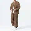 Outono 2026 Novo Estilo Estilo Chinês Veludo Cotelê Casual Blazer Novo Estilo Chinês Retro Botão Sapo Masculino Roupa Tang Conjunto de Duas Peças