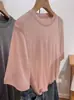 Camiseta Tencel Branca Gola Redonda Manga Curta Feminina Verão Fina High-End Solta Emagrecimento Tecido Gaze Roupa de Fora