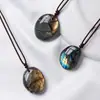 Pingente de Labradorita Cristal Azul Natural Pedra da Lua Cinza Pingente de Colar DIY Masculino e Feminino Joias de Pedra Preciosa