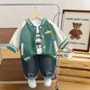 Abrigo de manga larga para niños, ropa de otoño para niños, traje de béisbol, conjunto de tres piezas, una pieza de dibujos animados
