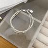 Pulsera Coreana de Lujo Accesible de Alta Gama Elegante de Doble Capa Enrollada con Perlas de Plata Rota para Mujer Estilo Frío Moda Versátil Joyería de Mano