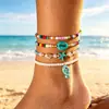 Estilo Vacacional Bohemio Color Aleatorio Tortuga de Arcilla Suave Cola de Pez Colgante Cuentas de Arroz Elástica Cadena de Tobillo Multicapa