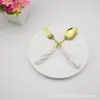 Acero Inoxidable Cerámica Elegante Mango de Porcelana Roscado Vajilla Cuchara Tenedor Chapados en Oro Venta Directa de Fábrica