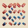 Uñas Portátiles para el Día de la Independencia Rojo Blanco Azul Rayas y Estrellas Longitud Media Cuadradas 24 Piezas Moda Europea y Americana Uñas Postizas