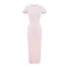 Estilo Americano Verano 2026 Nuevo Kardashian Color Sólido Ajustado Cuello Redondo Manga Corta Elástico Bodycon Vestido Largo