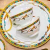 Conjunto de Louça Jingdezhen Alta Temperatura Utensílios de Mesa Domésticos Conjunto de Presente para o Ano do Cavalo Tigela e Prato de Porcelana Óssea Combinação Tigela de Cerâmica e Hashis Venda por Atacado