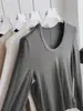 Camiseta de punto para mujer de manga larga, suave y flexible, de lana Lyocell Tencel, fina, de cuello en U, corte ajustado, para otoño