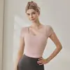 Roupa de Yoga para Mulheres, Corte Justo com Bojos, Camiseta Respirável de Manga Curta em Malha, Roupas para Esportes ao Ar Livre, Pilates, Treinamento, Fitness