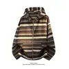 Cárdigan de Punto Rayado Otoñal con Capucha y Cremallera Unisex Moderno Diseño Nuevo Holgado Versátil Sudadera con Capucha