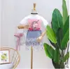 Verano 2023 nuevo conjunto de dos piezas de moda para niñas, camiseta de manga corta BLING pony + falda de mezclilla