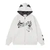 Sudadera con cremallera y orejas de gato con nota musical retro americana para mujer, nueva de otoño 2026, top casual holgado