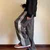 Pantalones de Tres Rayas Americanos para Hombre Otoño/Invierno Retro Juvenil Holgados de Pierna Ancha Pantalones de Chándal Peso Pesado Caída Casual Pantalones Largos