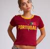 Estación Independiente Estampado de Letras de Comercio Exterior Color de Contraste Mangas Cortas Tops Verano 2025 Nuevo Sexy que Muestra el Ombligo Versátil Camiseta para Mujer