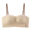 Sujetador strapless original sin costuras en bloques de color, sin varillas, push-up para busto pequeño y modelador integrado para mujer 6059