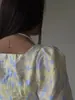 Amazon 2026 Nova Camisa Estampada de Verão Quadrada de Manga Longa Elegante com Botões de Pérola e Ajuste na Cintura para Mulheres Europeias e Americanas Cross-Border