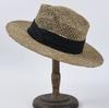 Chapéu-coco Retrô com Fita Preta Oca, Topo Côncavo, Topo Plano, Chapéu de Sol de Aba Larga para Praia, Protetor Solar