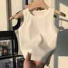 Camiseta Básica de Hilo Blanco Camisola Chaleco Pequeño Ropa Interior para Mujer Estilo Americano Dulce y Sexy Ajustado Adelgazante Top Corto sin Mangas