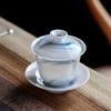 Tigela de três tampas de porcelana azul-tinta e branca, xícara de chá grande, tigela de chá de cerâmica, acessórios para conjunto de chá kung fu, LOGO personalizado