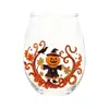 Vaso de vidrio estampado de Halloween transfronterizo con patrones de gato negro, calabaza y murciélago, vaso de agua con forma de huevo, vaso de decoración para fiesta navideña