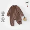 Macacão de algodão macio Classe A para bebê recém-nascido de outono, macacão de manga comprida, pijama de ribana unissex para bebê