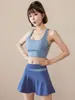 Nuevo Conjunto de Yoga de Secado Rápido para Mujer, Top sin Mangas Patchwork de Bloques de Color con Almohadillas en el Pecho, Falda de Tenis Falsa de Dos Piezas, Conjunto de Entrenamiento Deportivo