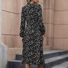 Amazon Estación Independiente Comercio Exterior 2024 Otoño Nuevo Moda Europea y Americana Vestido Negro Estampado Transfronterizo para Mujer