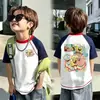 Camiseta Color Block Manga Curta para Meninos, Top Versátil Casual de Verão com Gola Redonda, Camiseta Básica Leve para Crianças