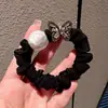 Goma para el Cabello Estilo Coreano con Pedrería, Perlas y un Moño para Coletas Altas, Banda Elástica de Alta Elasticidad para Mujeres