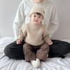 Mori retro ~ Versión coreana de suéter grueso de punto para niños y niñas, suéter básico de cuello medio alto para bebé, moda de invierno