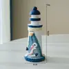 Decoración de Escritorio Adornos Faro Pequeño Azul y Blanco de Madera Estilo Oceánico Transfronterizo 15cm Regalo Creativo Accesorios para Fotografía