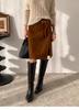 Otoño 2025 Cuero Genuino Gamuza de Oveja Estilo Old Money Vintage de Alta Gama Falda Falda Corta Cintura Alta Abertura Falda Larga