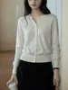 GINNKE Elegante Hermoso Suéter de Punto Cardigan Negro Cuello Redondo de Lana Merino para Mujer Otoño Invierno Gris Manga Larga