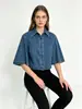 Jaqueta Jeans com Lapela Curta Manga Flare Manga Três Quartos Cardigan Lavado Fábrica de Roupas Femininas Cross-border Atacado