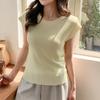 Precio Real # Cuello Redondo Manga Corta Pequeña Tejido de Punto para Mujer 2025 Nuevo Chaleco Delgado de Seda Helada Top sin Mangas