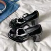 Tacones Altos Gruesos Dulces con Lazo Estilo Francés para Mujer, Nuevo Modelo Primavera 2026, Adecuados para Combinar con Vestidos, Zapatos Mary Jane para Personas Bajitas