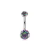 Anel de Umbigo de Liga de Titânio F136 Três Garras Zircônia Redonda Haste com Rosca Interna G23 Titânio Prego de Umbigo Body Piercing Joia de Umbigo