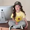 Camiseta de Verano Elegante de Algodón Puro de Manga Corta para Niñas, Estilo Nuevo, Top Holgado con Estampado de Dibujos Animados de Media Manga