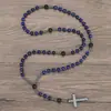 Collar con Colgante de Cruz para Hombre Europeo y Americano Piedra de Ojo de Tigre Obsidiana Cuentas Redondas Cadena Larga Cruz de Hematita Cruz de Rosario