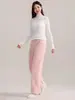 Calça de casa em fleece coral para maternidade, cintura alta, com suporte para a barriga, perna larga, pelúcia grossa, quente, caimento solto, calça de dormir para casa para gestantes