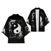 Directo de fábrica capa con tótem de dragón estilo chino marea nacional personalidad cárdigan de punto con plumas capa kimono túnica de siete mangas hombre