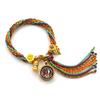 Pulseira Tecida à Mão Estilo Étnico Xizang Zakiram Verde Mãe Thangka Huang Caishen Cordão de Mão Pulseira Feminina Vintage
