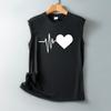 Camiseta com Estampa de Batimento Cardíaco Sem Mangas Feminina Tamanho Europeu Ponto ECG Feminina Top Europeu e Americano Estação Independente de Comércio Exterior Top de Tamanho Grande