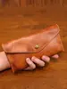 Nuevo Bolso para Teléfono de Piel de Vaca de Capa Superior para Mujer, Billetera Simple de Cuero Curtido Vegetal, Sobre de Billetera de Piel de Vaca de Estilo Japonés Retro para Hombre