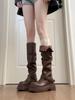 Botas Británicas de Suela Gruesa para Mujer, Botas Altas de Terciopelo para Otoño e Invierno, Botas de Pelo, Botas de Caballero, Botas Largas